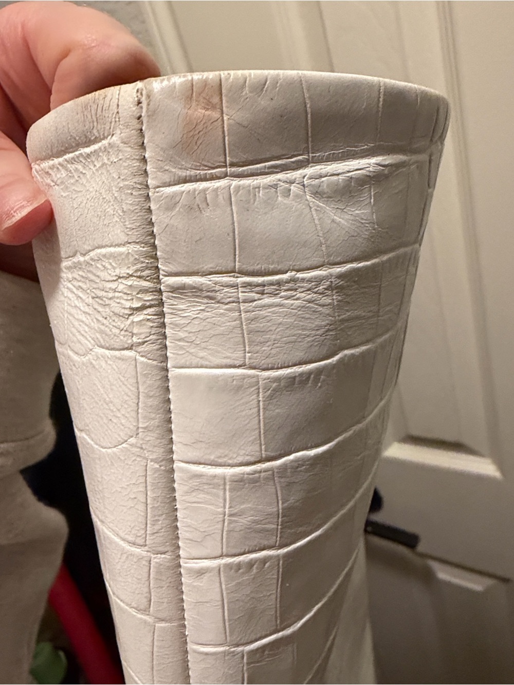 Paris Texas White Croc-Effect Over-the-Knee Block Heel Boots - Picture 9 of 10